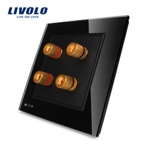 Livolo Nueva Versión Ultra-Delgada Calidad excelente Vidrio templado Smart Home Black 4 Banana Sockets VL-W292A-11